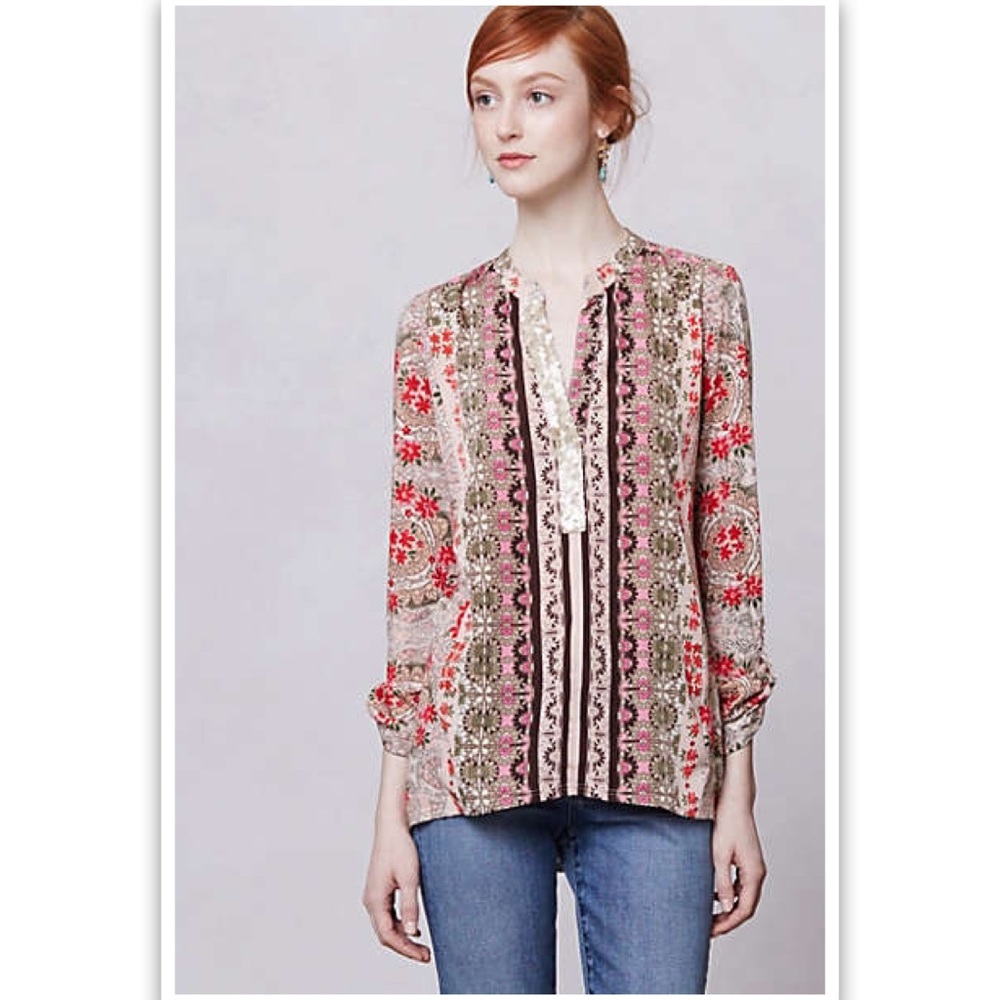 Anthropologie Tiny Embellished Blouse Size S Like New